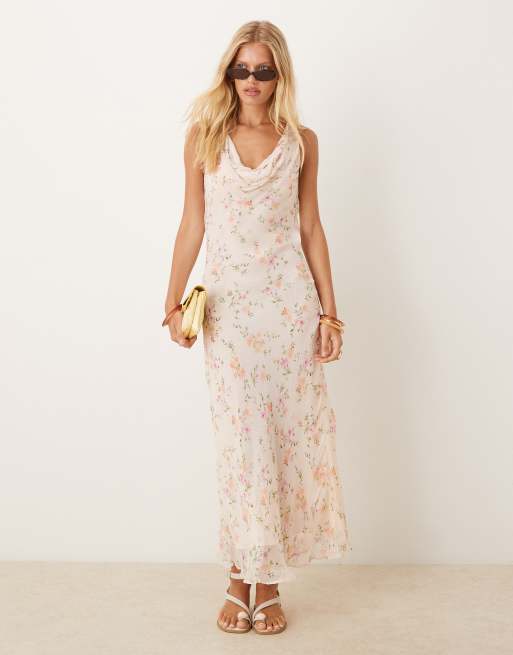 Mango - Vestito midi con scollo ad anello rosa pallido a fiori