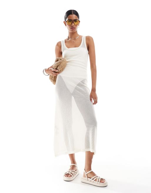 Mango - Vestito midi con spalline sottili bianco in maglia