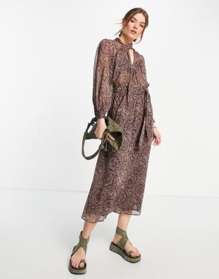 Mango - Vestito midi con stampa cachemire multicolore e laccetti