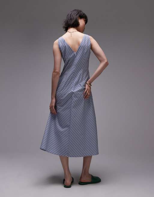 Mango - Vestito midi in cotone blu a righe con scollo a V , 3 di 4