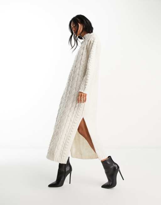 Mango - Vestito midi in maglia color crema con spacco