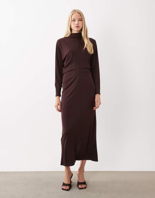 Mango vestito midi in maglia con collo alto marrone, 3 di 4