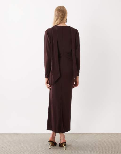 Mango vestito midi in maglia con collo alto marrone, 4 di 4