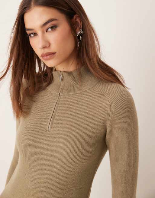 Mango - Vestito midi in maglia marrone con zip sul collo, 2 di 4