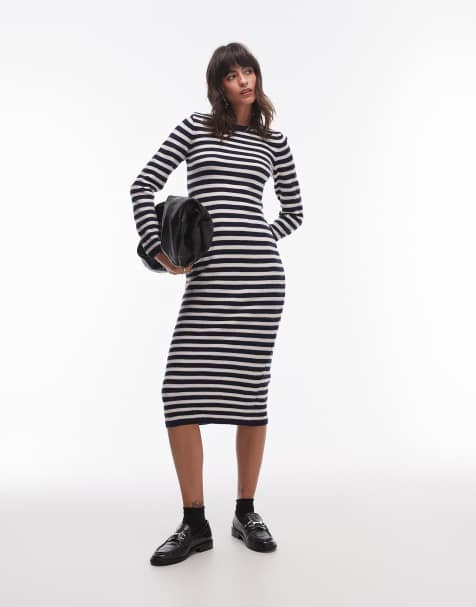 Mango - Vestito midi in maglia nero a righe - view 1