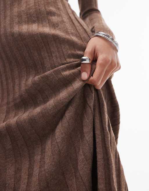 Mango - Vestito midi marrone a coste accollato con maniche lunghe, 3 di 4