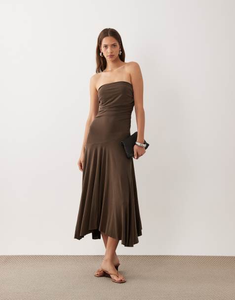 Mango - Vestito midi marrone fluido con spalle scoperte - view 1