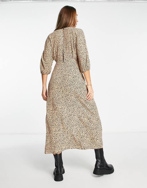Mango - Vestito midi marrone leopardato con scollo a V, 4 di 4