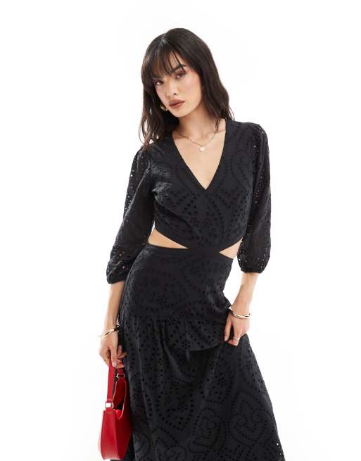 Mango - Vestito midi nero con cut-out e dettaglio all'uncinetto