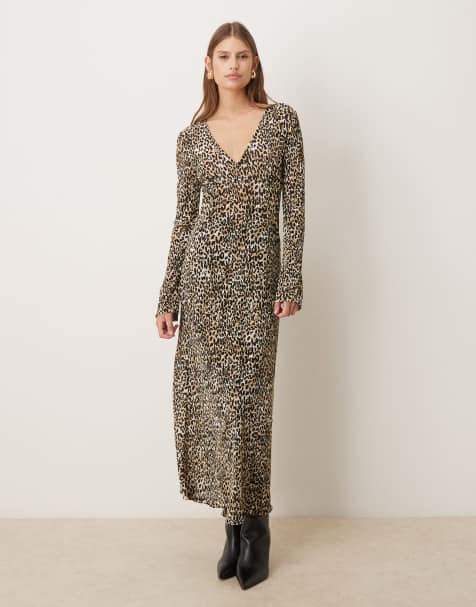 Mango - Vestito midi plissé con maniche lunghe e scollo a V con stampa leopardata - view 1