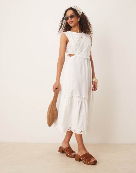 Mango - Vestito midi ricamato bianco con cut-out laterali - view 1
