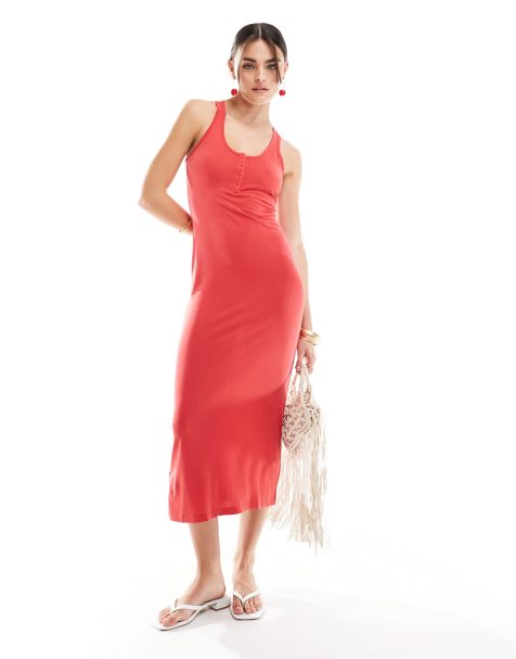Mango - Vestito midi rosso in jersey con bottoni - view 1