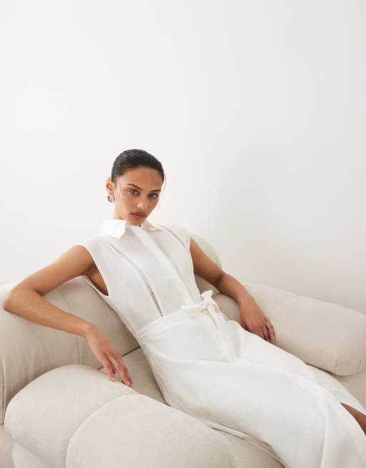 Mango - Vestito midi senza maniche 100% lino bianco , 2 di 4