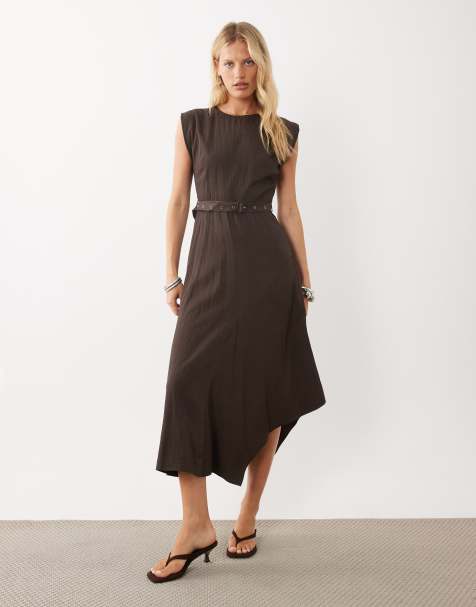 Mango vestito midi senza maniche con cintura marrone - view 1