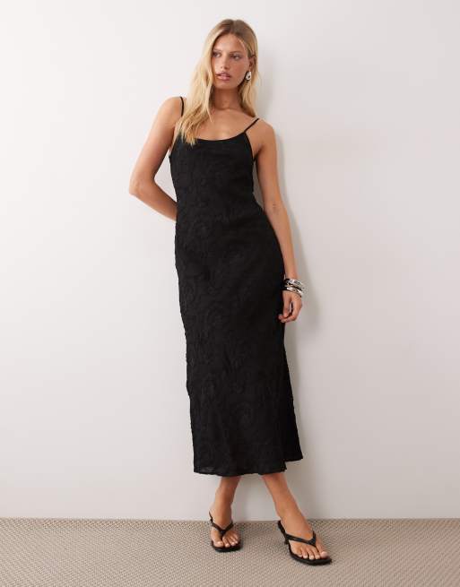 Mango vestito midi testurizzato nero con spalline e scollo rotondo, 2 di 4