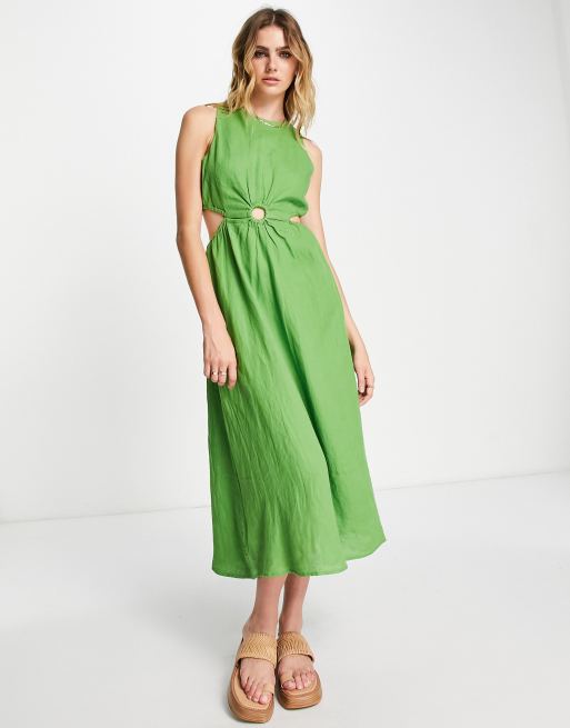 Mango - Vestito midi verde chiaro con dettaglio ad anello