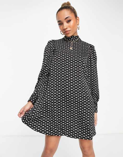 Mango - Vestito svasato nero con stampa rétro