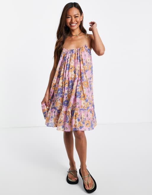 Mango - Vestito svasato rosa a fiori con spalline sottili, 4 di 4