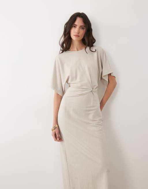 Mango - Vestito T-shirt beige con dettaglio attorcigliato