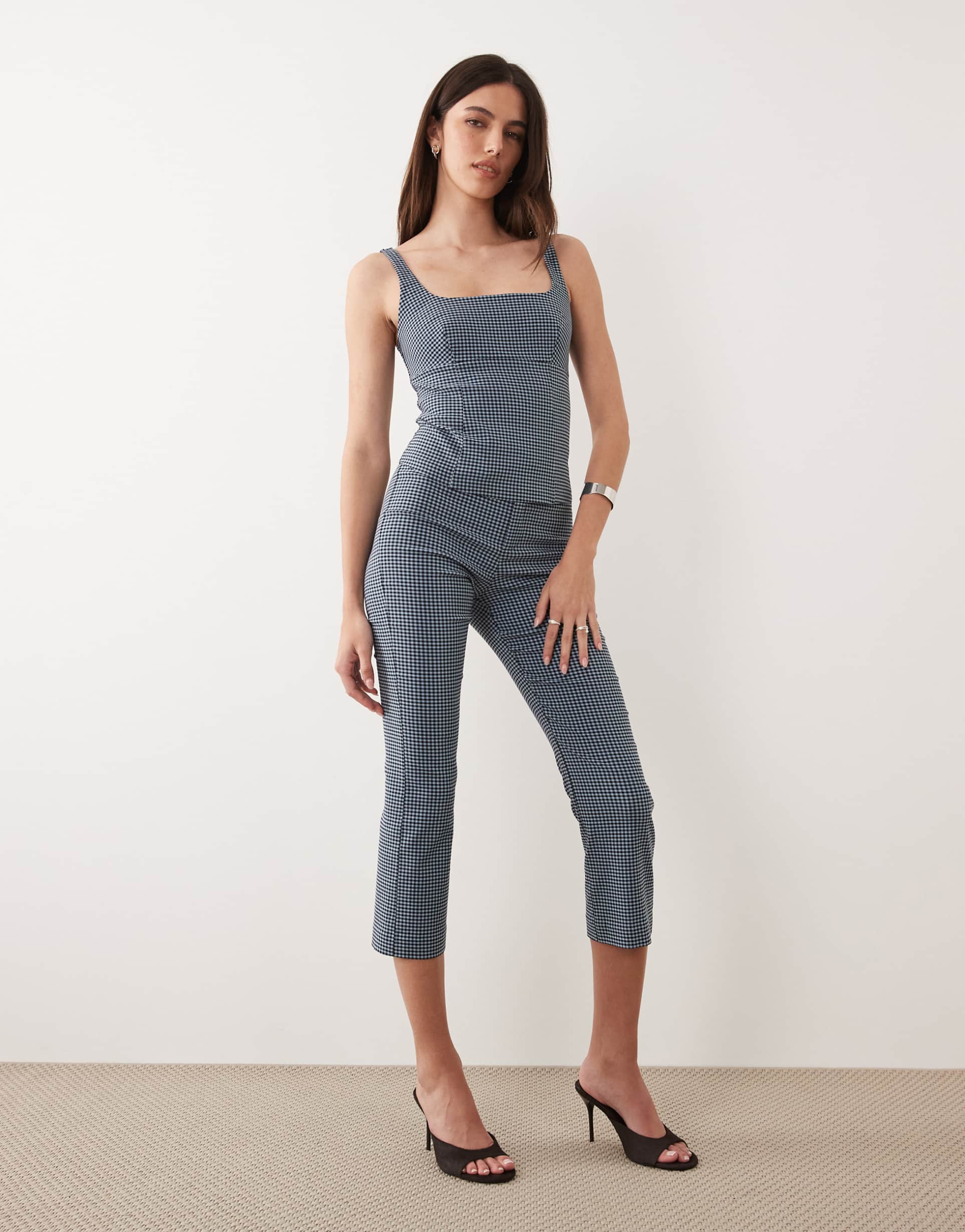 mango victoria capri pants in blue plaid - part of a set