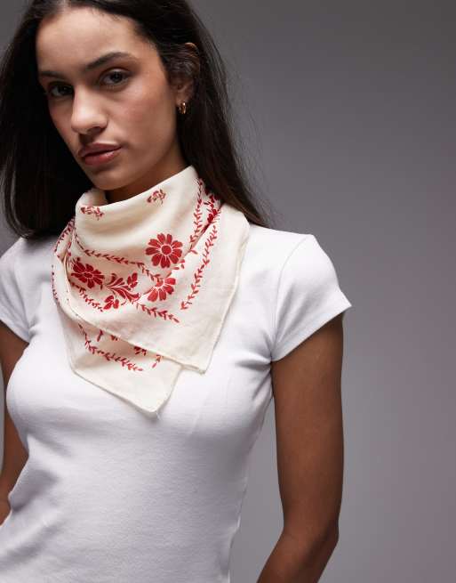 Mango - Vierkante sjaal met retroprint in beige
