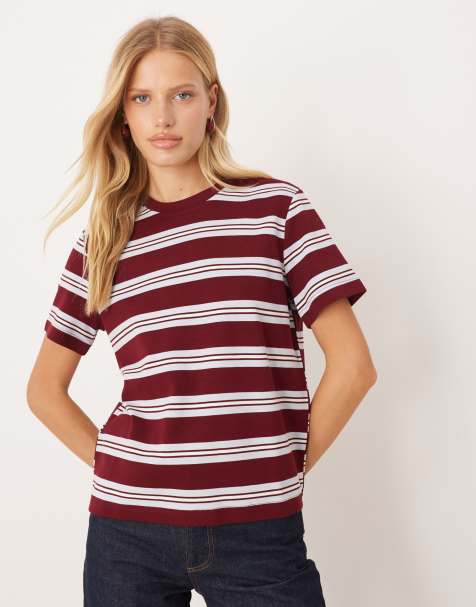 Mango – Vinröd, randig t-shirt - view 1