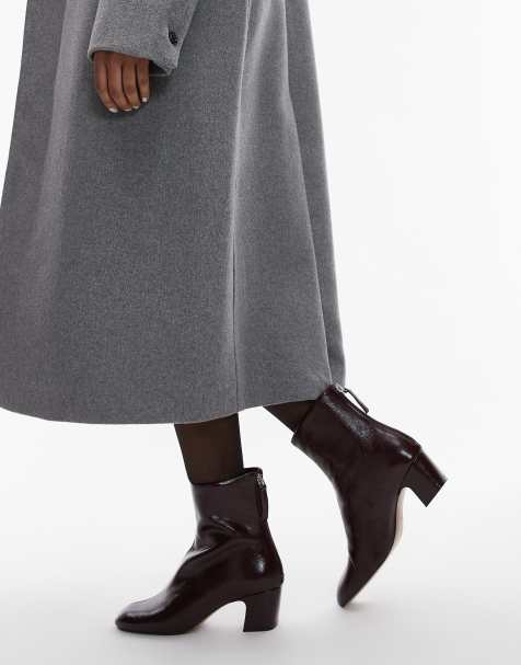 Mango – Vinröda boots i läder med klack - view 1