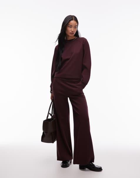 Mango – Vinrött set med sweatshirt och raka mjukisbyxor med veck framtill - view 1