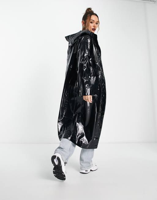 Mango Vinyl Parka Jacket In Black ASOS