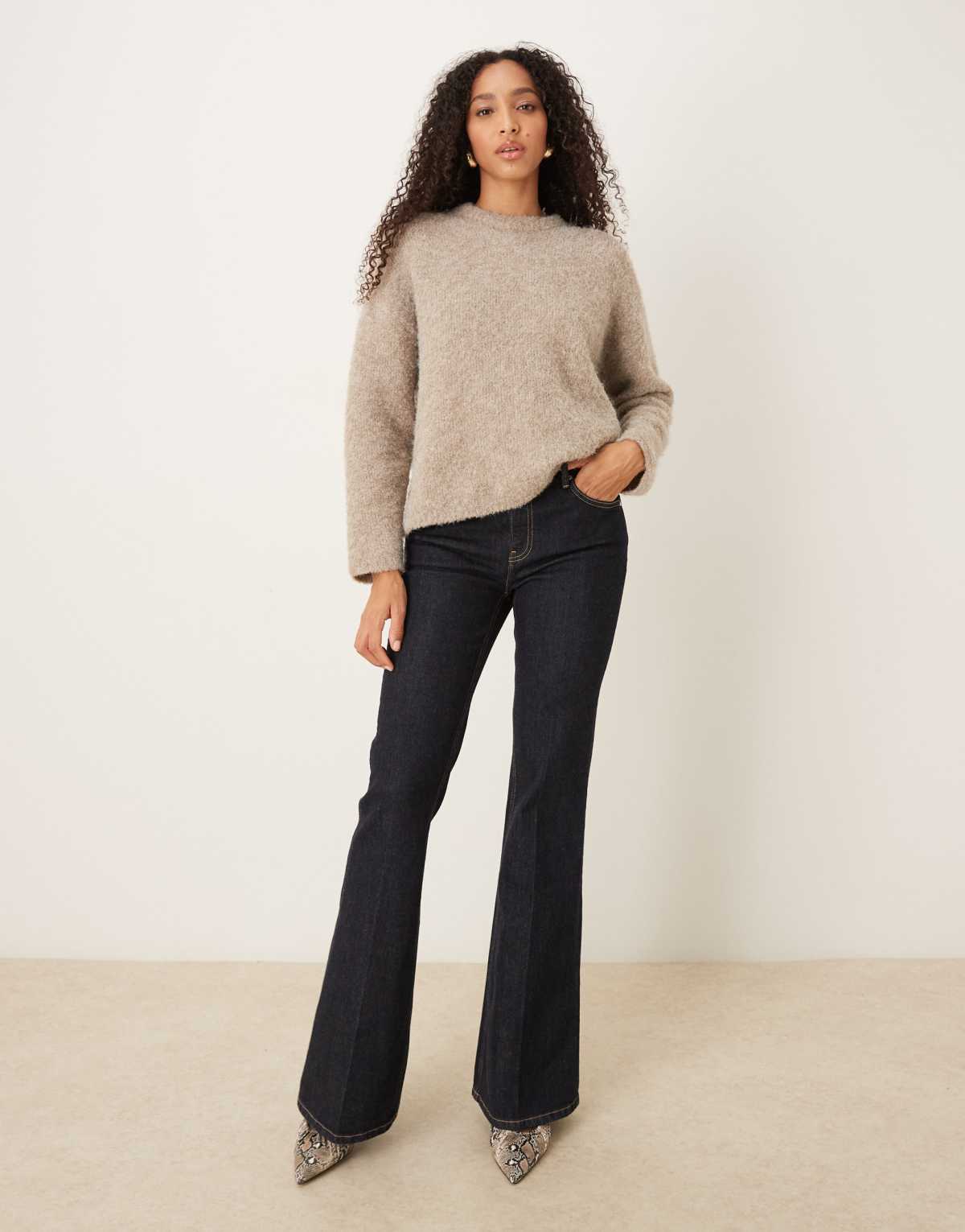 Mango Violeta 100% cotton pleat front flared jean in indigo