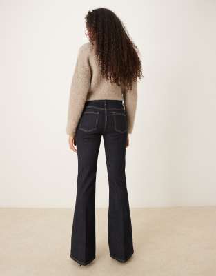 Mango Violeta 100% Cotton Pleat Front Flared Jeans In Blue