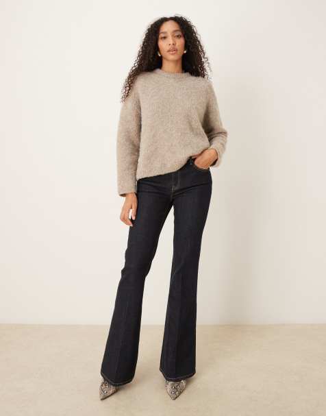 Mango Violeta 100% cotton pleat front flared jean in indigo