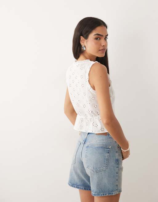 Mango – Vit, ärmlös topp med broderi, 100% bomull, 4 av 4