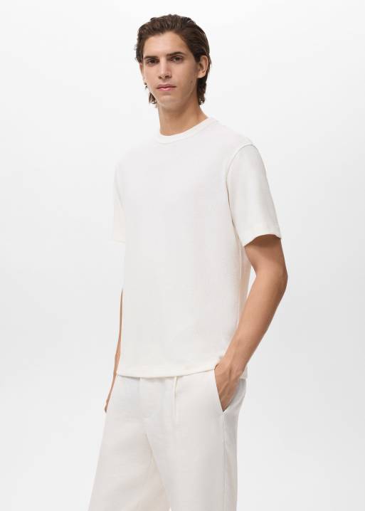 Mango – Vit, finstickad t-shirt i bomullsmix, 4 av 4