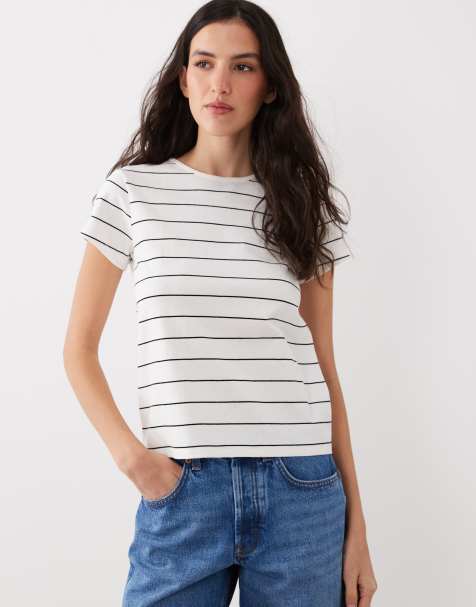 Mango – Vit, randig t-shirt i 100% bomull med korta ärmar - view 1