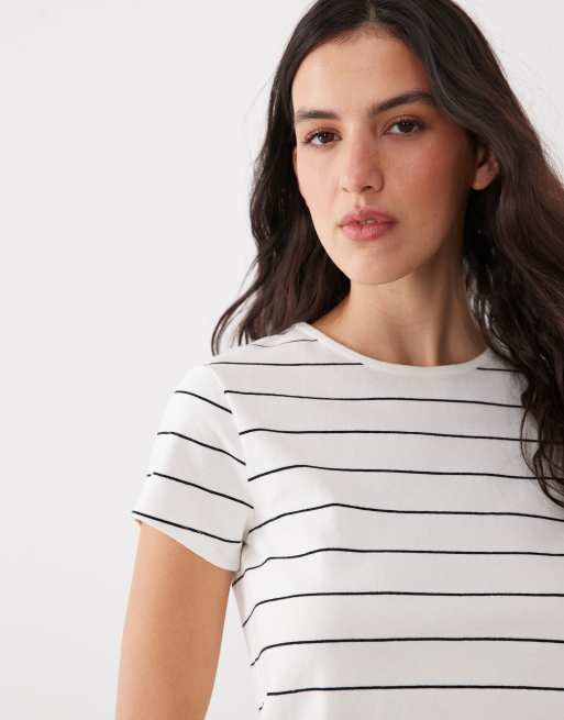 Mango – Vit, randig t-shirt i 100% bomull med korta ärmar, 3 av 4