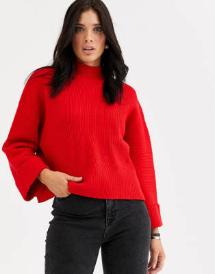 red ribbed sweater