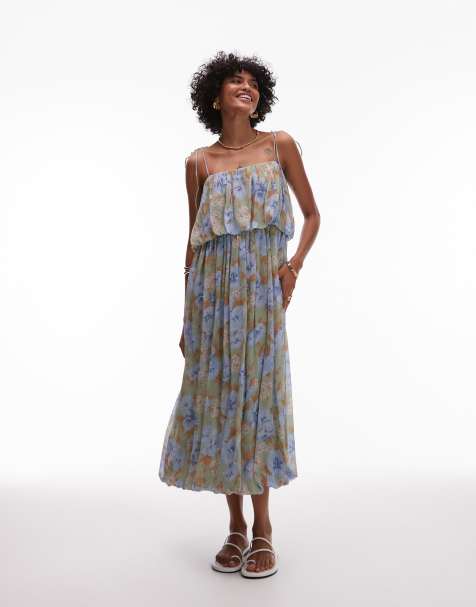Mango – Voluminöser Rock in Blassblau mit verblasstem Blumenmuster - view 1