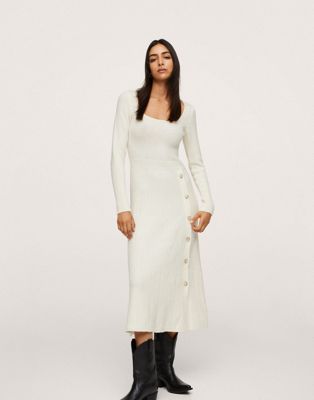 Mango vutton detail knitted midi dress in white - ASOS Price Checker