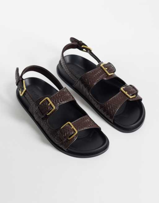 Mango vævet sandal i imiteret læder med flad sål i brun, 2 af 4