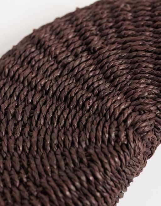 Mango - Waaiervormige clutch tas van raffia in bruin, 3 van 4