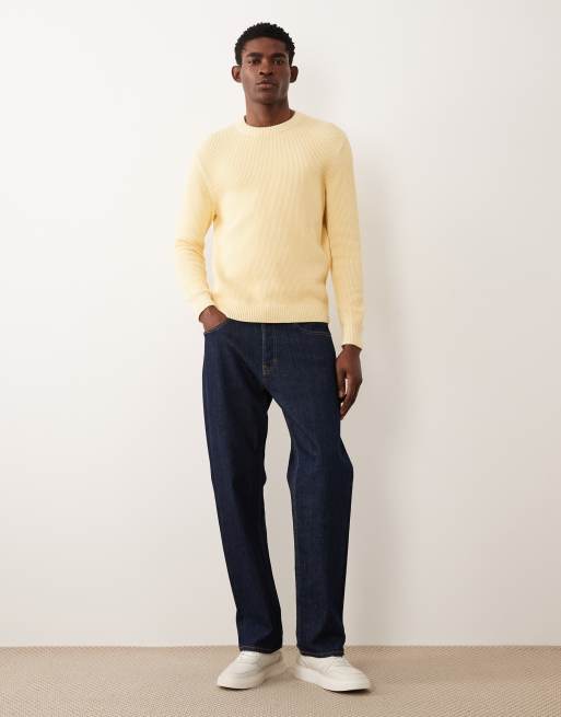 Mango waffle knit crew neck jumper in butter yellow, 3 of 5