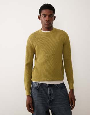 Mango Waffle Knit Crew Neck Sweater In Green