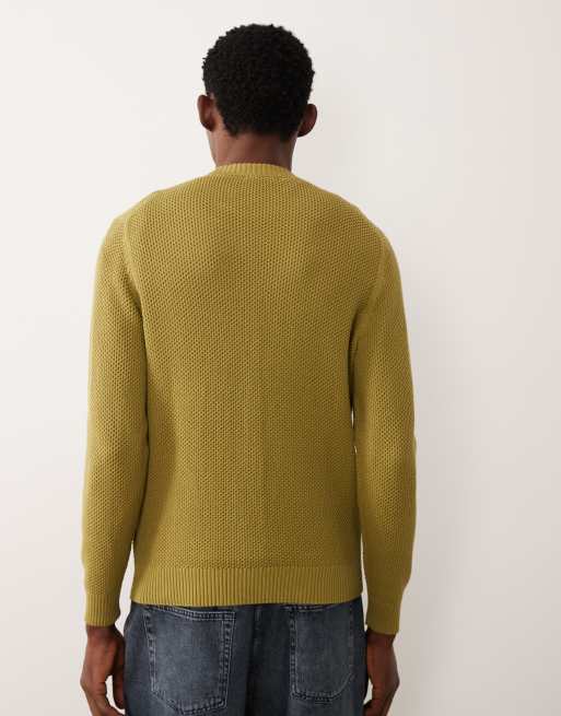 Mango waffle knit crew neck sweater in olive green, 2 of 5