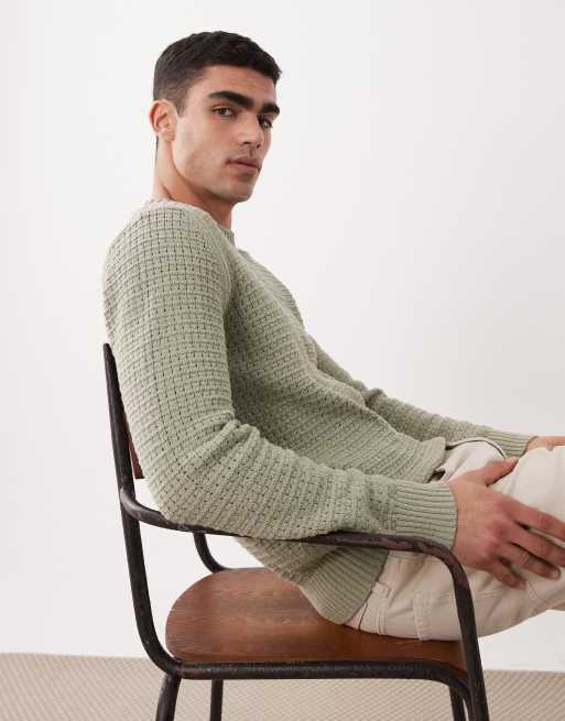 Mango waffle knit sweater in sage green, 3 of 5