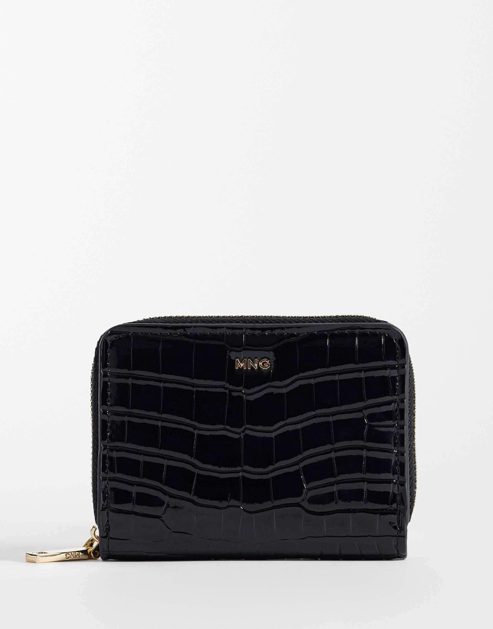 mango wallet in black croc