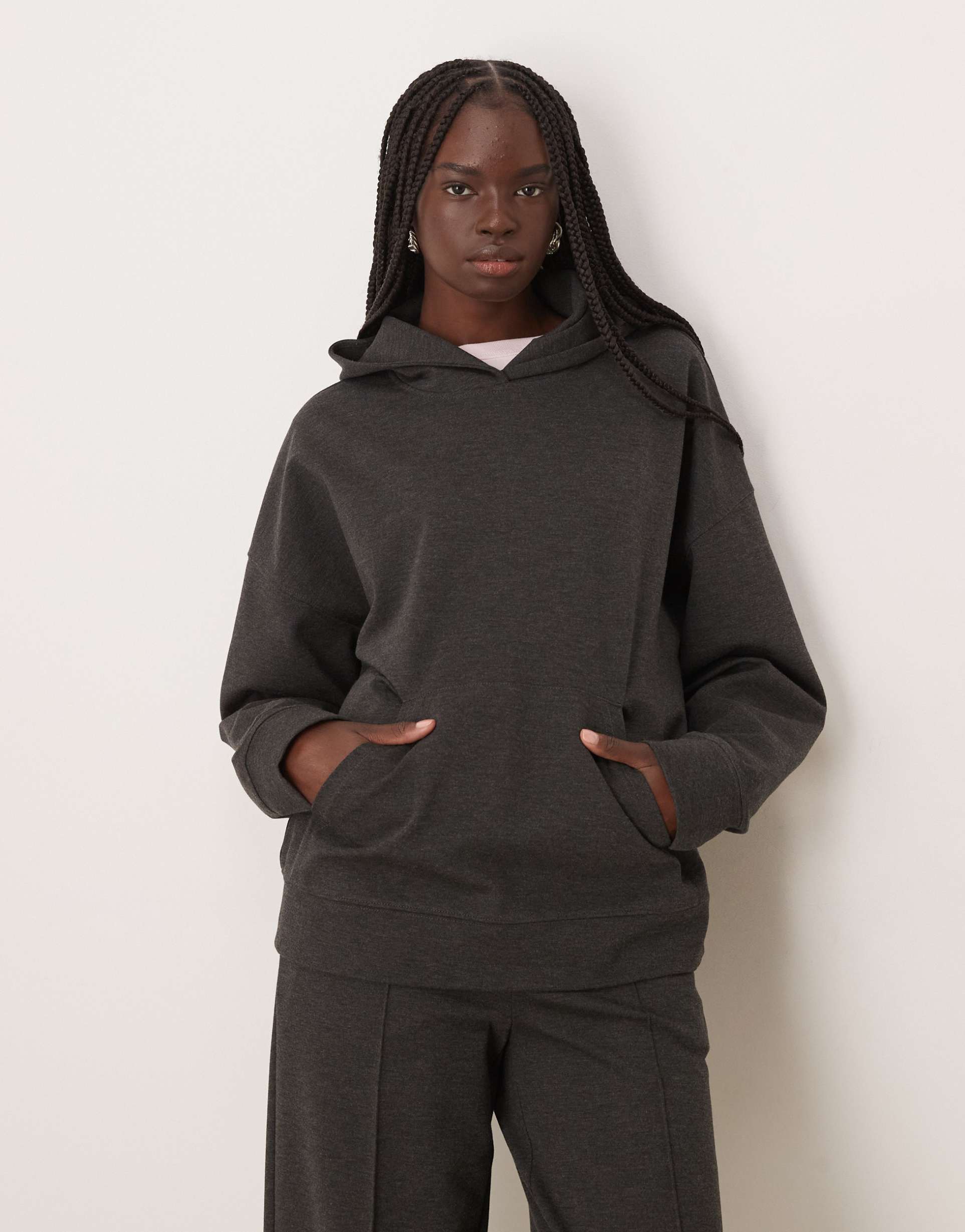 mango wasabi jersey hoodie in charcoal - part of a set