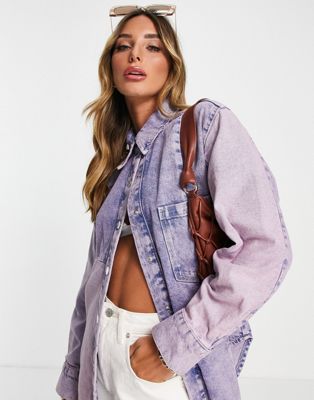 Mango washed out denim overshirt in purple