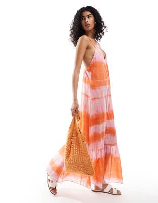 Mango washed print cami midi dress in pink and orange | ASOS