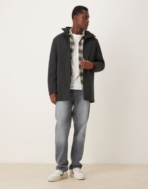Mango water repellent parka jacket with hood in black - view 1